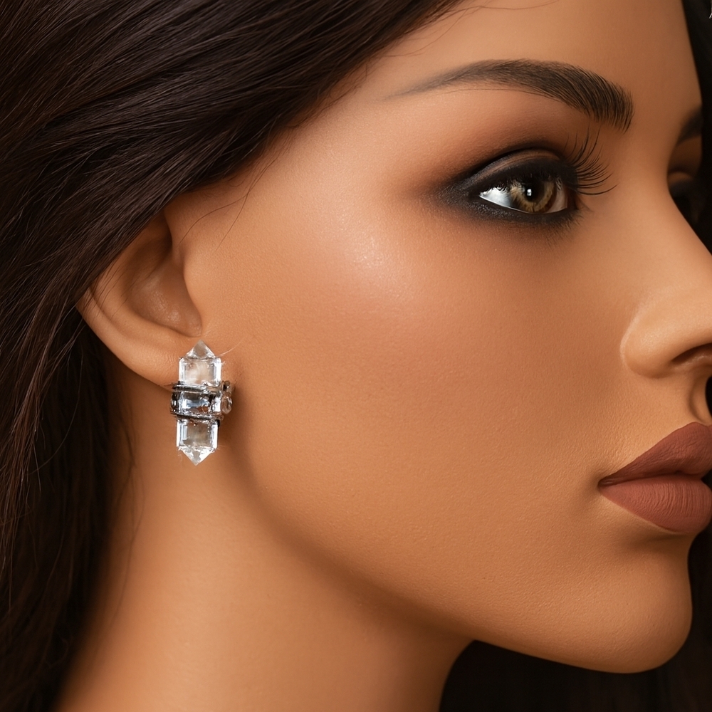 2/$30 Women's Silver Sparkling Crystal Stud Earrings - 0.6-inch - Jewelry